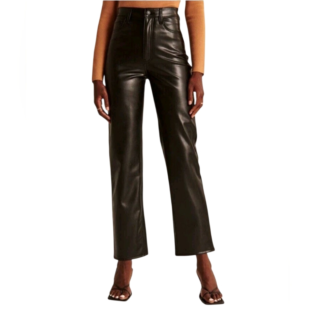 Abercrombie & Fitch Black Vegan Leather High-Rise Ankle Straight Pant Size 16